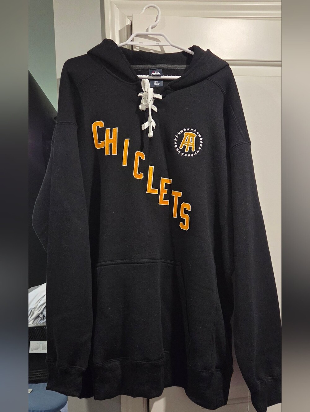 J. America Black Hooded Zip Sweatshirt with Yellow Lettering